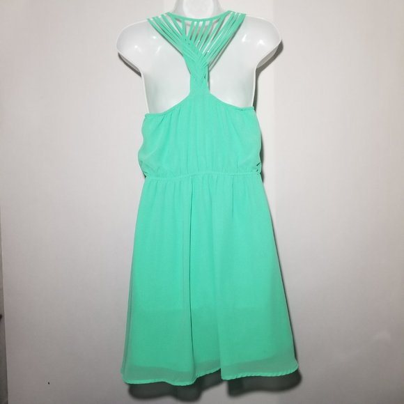 Mine Womens S Lime Mint Green Sundress Mini Dress Macrame Like Razor Back - Picture 8 of 16